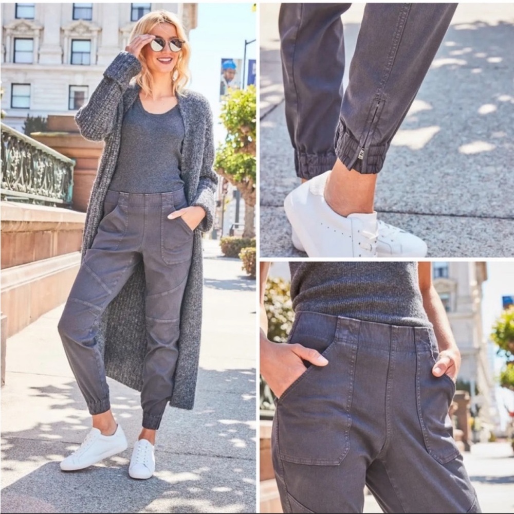 SPANX Stretch Twill Cargo Jogger Pants With Zippers Washed Black Women’s